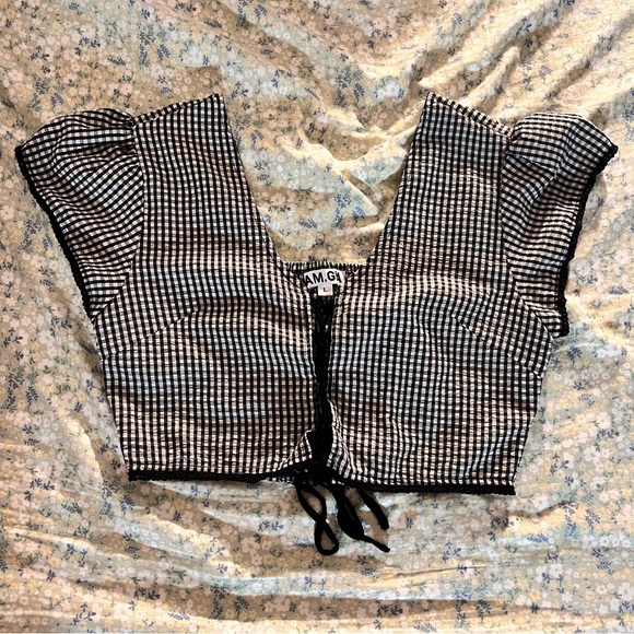 I.AM.GIA Gingham Tie Crop Top Large - Picture 2 of 4